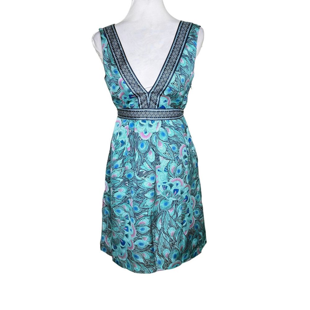 H&M Peacock Pattern Low V-Neck Summer Dress Size 6